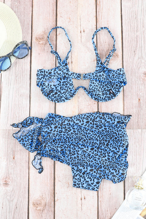 3Pcs Leopard Bikini & Sarong Swim Set